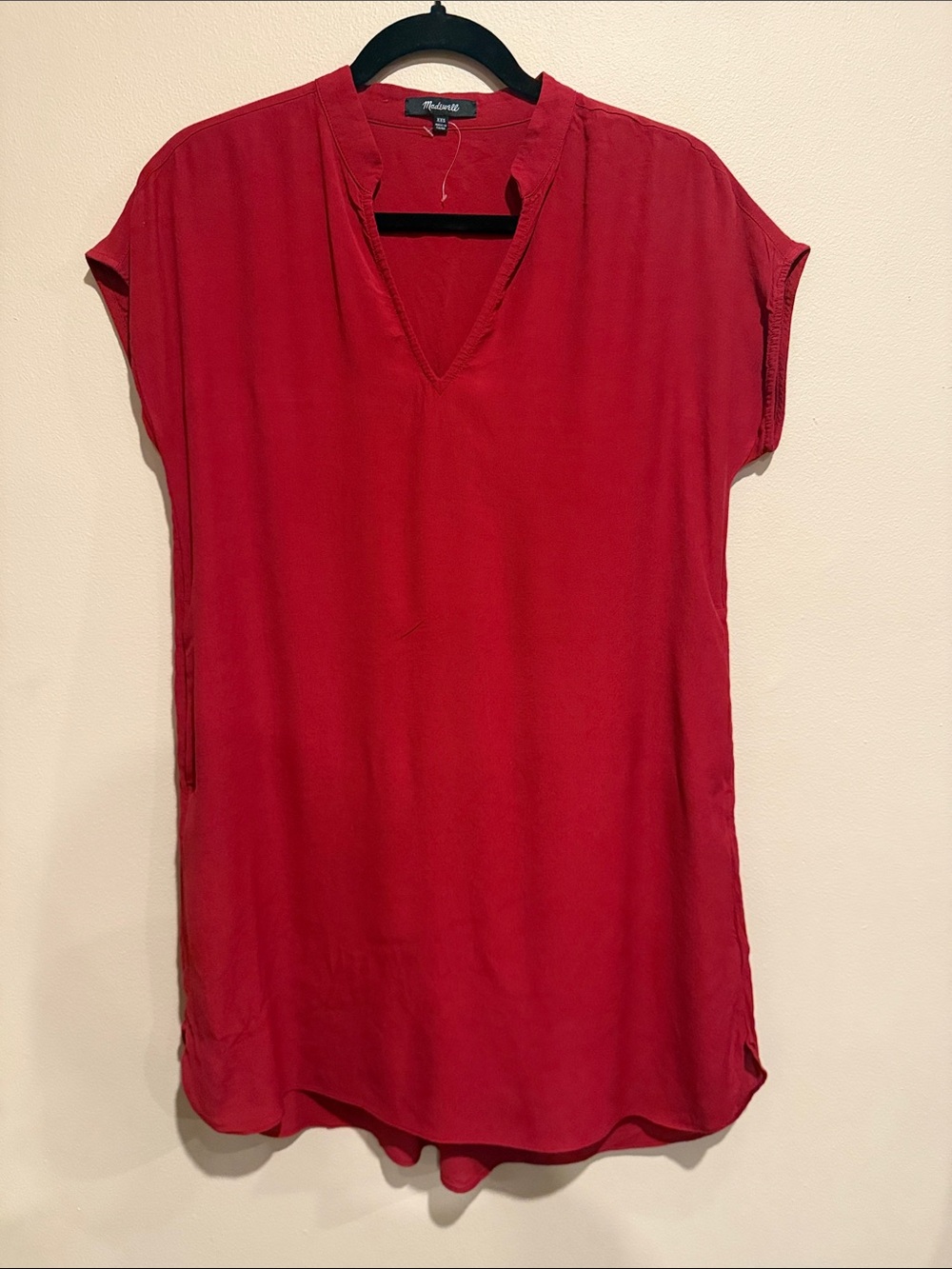 Madewell Crimson Red V-Neck Short Sleeve Tunic or short dress Cute Casual
